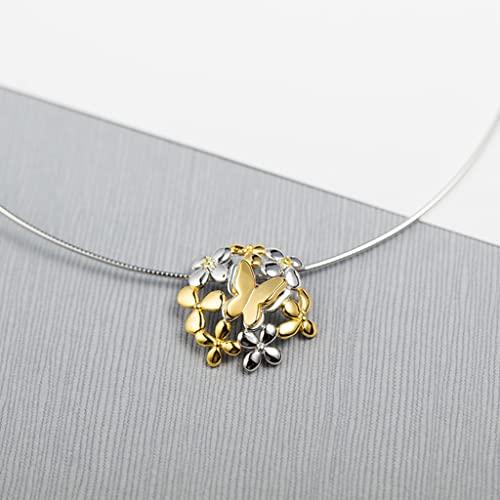 【並行輸入品】LEFEDA Unique Snake Bone Necklace 925 Silver Gold Plated Butterfの画像