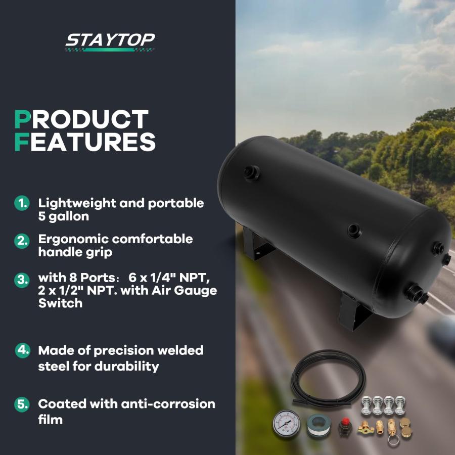 【並行輸入品】STAYTOP 5 Gallon (18 Liter) 8 Port Air Compressor Tank 151 PSI R_6