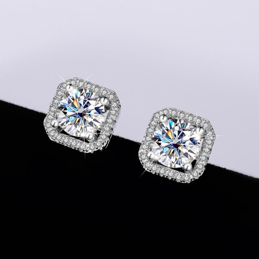 【並行輸入品】2cttw モアッサナイト スタッドピアス レディース メンズ Dカラー VVS1 クラリティ ラウンドカット レッド/グリーン/の画像