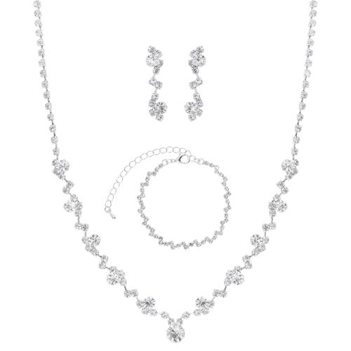 【並行輸入品】Jmkcoz Women Jewelry Set Silver Necklace Earrings Bracelet Rhine_1