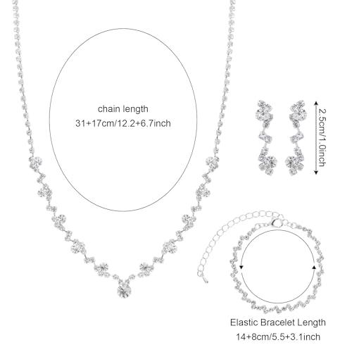 【並行輸入品】Jmkcoz Women Jewelry Set Silver Necklace Earrings Bracelet Rhine_4
