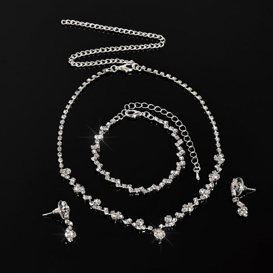 【並行輸入品】Jmkcoz Women Jewelry Set Silver Necklace Earrings Bracelet Rhine_6