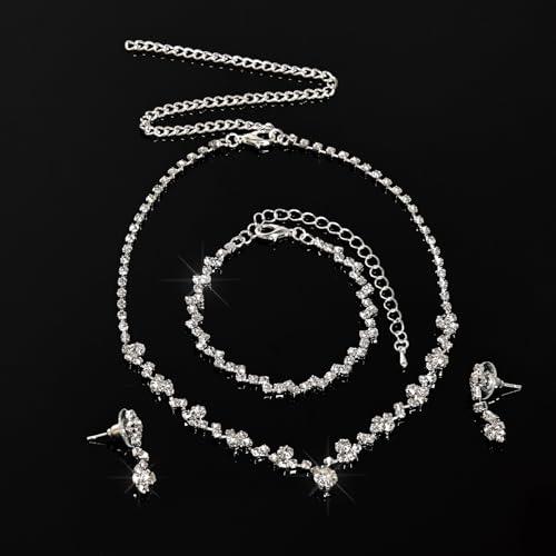 【並行輸入品】Jmkcoz Women Jewelry Set Silver Necklace Earrings Bracelet Rhine_7