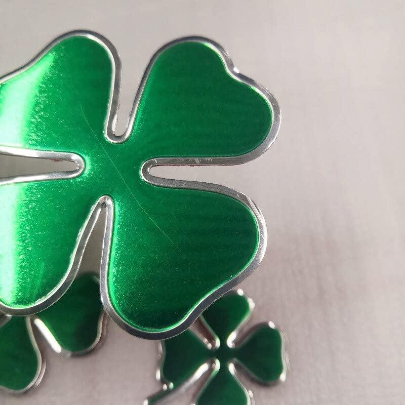 【並行輸入品】4 Pieces Green Silver Four Leaf Clover Logo Decal Car Stickers Fの画像