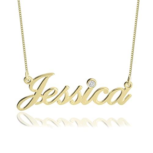 【並行輸入品】OUTANG 10K Gold Name Necklace Personalized 14K Solid Yellow Goldの画像