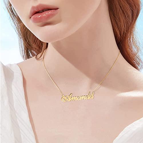 【並行輸入品】OUTANG 10K Gold Name Necklace Personalized 14K Solid Yellow Goldの画像