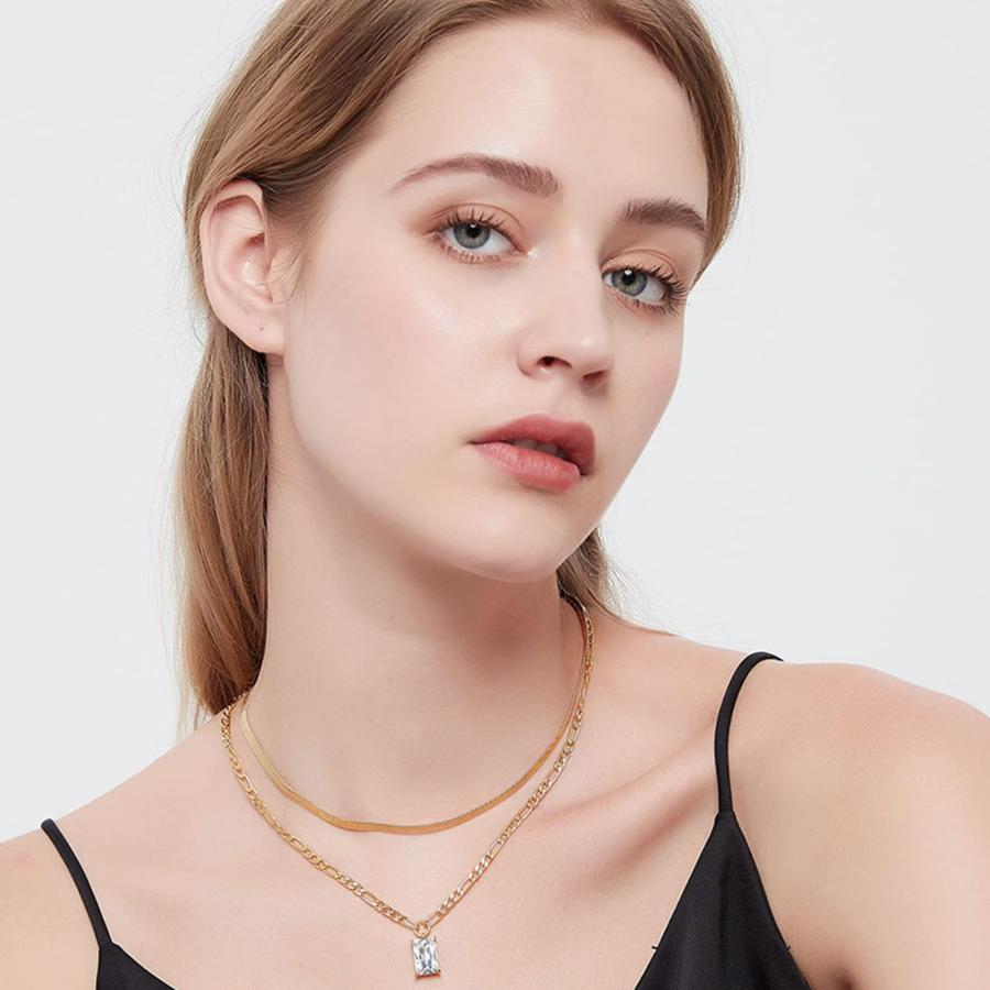 【並行輸入品】AGOUZI 18Kゴールドメッキ キュービックジルコニアペンダント レイヤードネックレス レディース ヴィンテージジュエリーセッ_2
