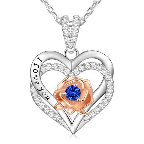 【並行輸入品】女性へのクリスマスギフト 妻 I Love You ハートネックレス ローズ誕生石 シルバージュエリー S925 アニバーサリーネ_1