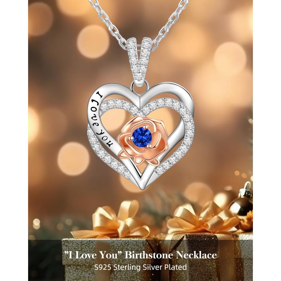 【並行輸入品】女性へのクリスマスギフト 妻 I Love You ハートネックレス ローズ誕生石 シルバージュエリー S925 アニバーサリーネ_3