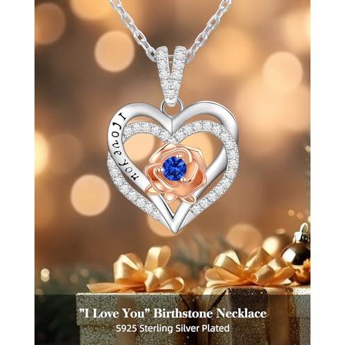【並行輸入品】女性へのクリスマスギフト 妻 I Love You ハートネックレス ローズ誕生石 シルバージュエリー S925 アニバーサリーネ_4