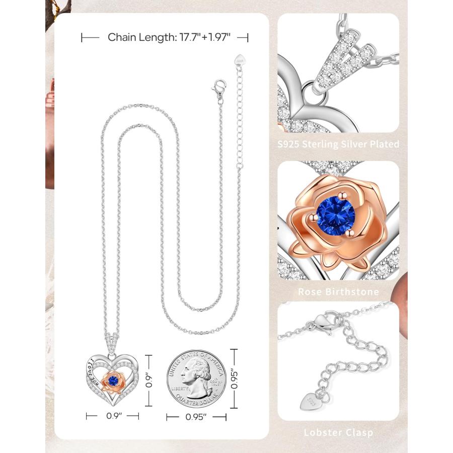 【並行輸入品】女性へのクリスマスギフト 妻 I Love You ハートネックレス ローズ誕生石 シルバージュエリー S925 アニバーサリーネ_9