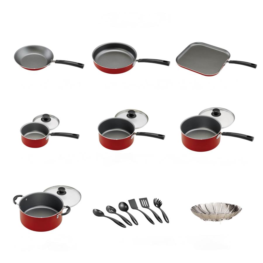 【並行輸入品】Non Stick Cookware Set by Primaware   18 Pieces, Red   Essential_3