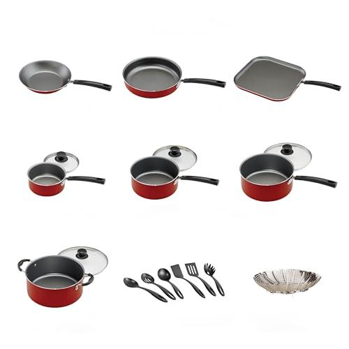 【並行輸入品】Non Stick Cookware Set by Primaware   18 Pieces, Red   Essential_4
