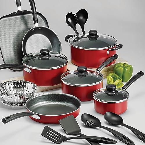 【並行輸入品】Non Stick Cookware Set by Primaware   18 Pieces, Red   Essential_7