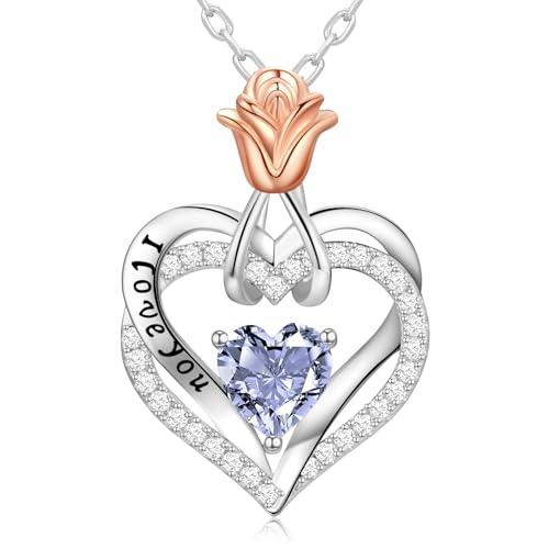 【並行輸入品】シルバーネックレス 女性用 妻への誕生日プレゼント l Love You ハート 誕生石ジュエリー ガールフレンド 彼女への記念日_1