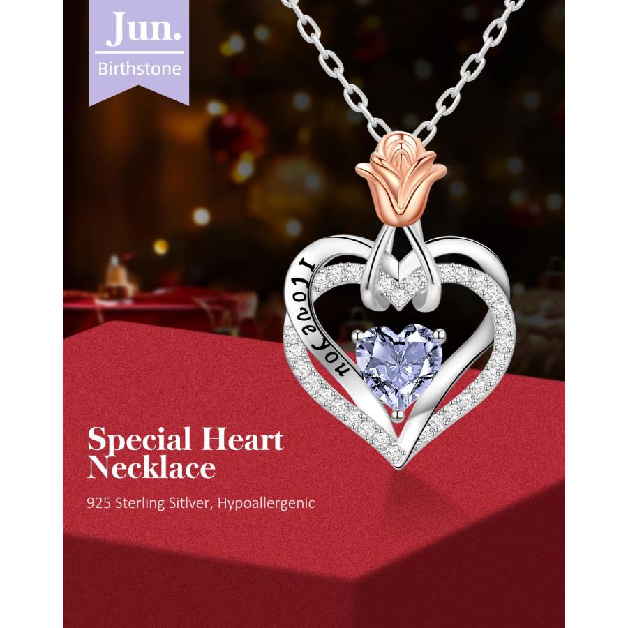【並行輸入品】シルバーネックレス 女性用 妻への誕生日プレゼント l Love You ハート 誕生石ジュエリー ガールフレンド 彼女への記念日_6