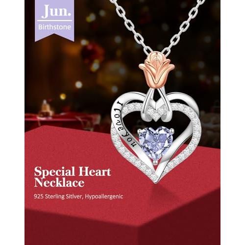 【並行輸入品】シルバーネックレス 女性用 妻への誕生日プレゼント l Love You ハート 誕生石ジュエリー ガールフレンド 彼女への記念日_7