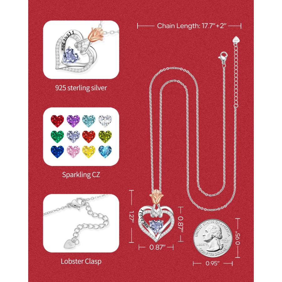 【並行輸入品】シルバーネックレス 女性用 妻への誕生日プレゼント l Love You ハート 誕生石ジュエリー ガールフレンド 彼女への記念日_9