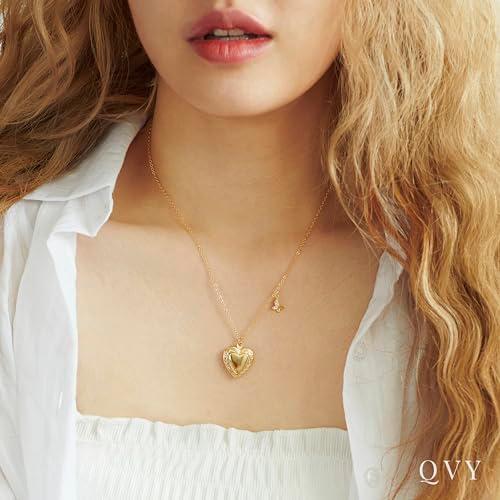 【並行輸入品】QVY ラブハートロケット バタフライネックレス レディース 18Kゴールドメッキ 写真を保持 19インチ ステンレススチール ジ_7