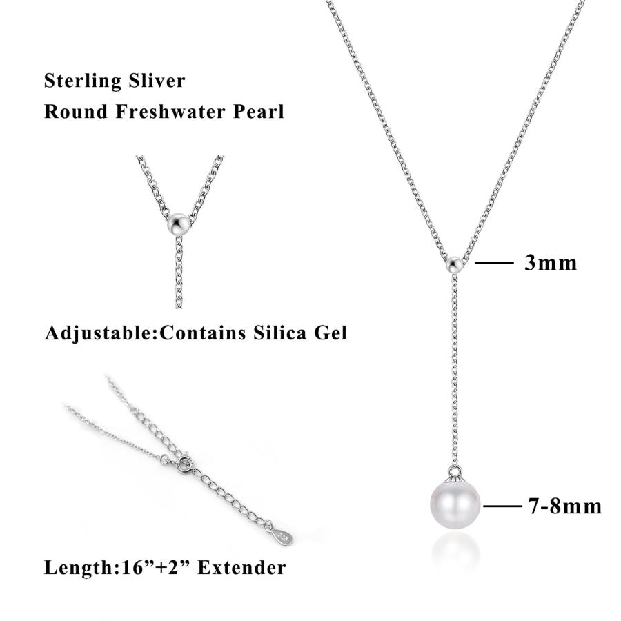【並行輸入品】シングルパールネックレス レディース 925スターリングシルバー ラリアットネックレス 淡水養殖真珠チョーカー 本物のラウンドホワ_3