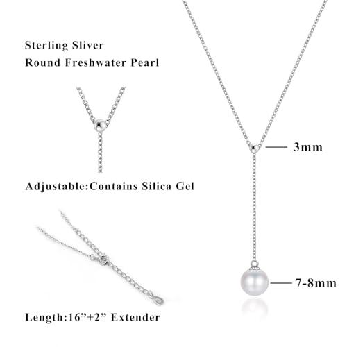 【並行輸入品】シングルパールネックレス レディース 925スターリングシルバー ラリアットネックレス 淡水養殖真珠チョーカー 本物のラウンドホワ_4