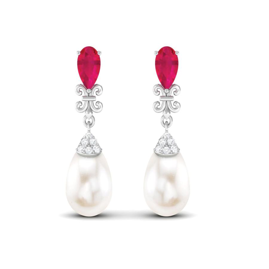 【並行輸入品】White Pearl Drop Earrings for Women, 6X9 MM Cultured Pearl Earriの画像