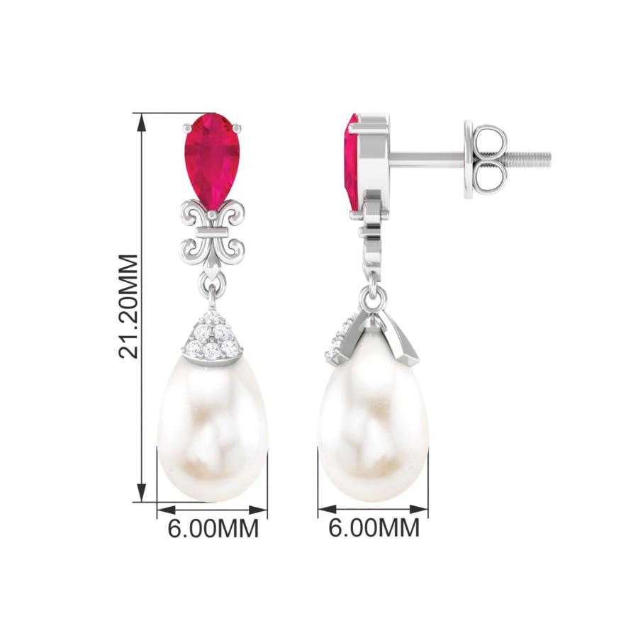 【並行輸入品】White Pearl Drop Earrings for Women, 6X9 MM Cultured Pearl Earriの画像