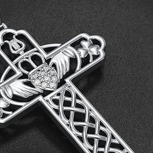 【並行輸入品】LWXIE ダイヤモンドクラダクロスネックレス レディース 925スターリングシルバー ケルトクロス クラダペンダントネックレス_7