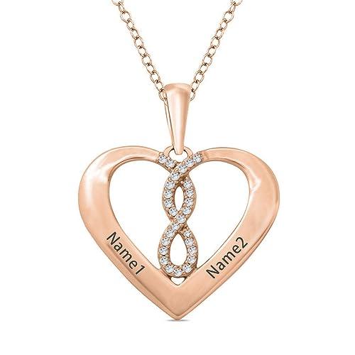 【並行輸入品】LWXIE Diamond Infinity Heart Necklace with 2 Names Personalizedの画像