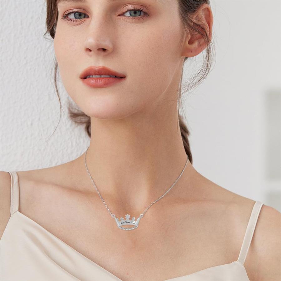 【並行輸入品】LWXIE Diamond Crown Name Necklace Personalized 925 Sterling Silvの画像