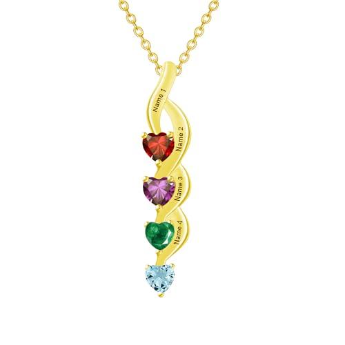 【並行輸入品】10K 14K 18K Solid Gold Personalized Mother Necklace with 4 Birthの画像
