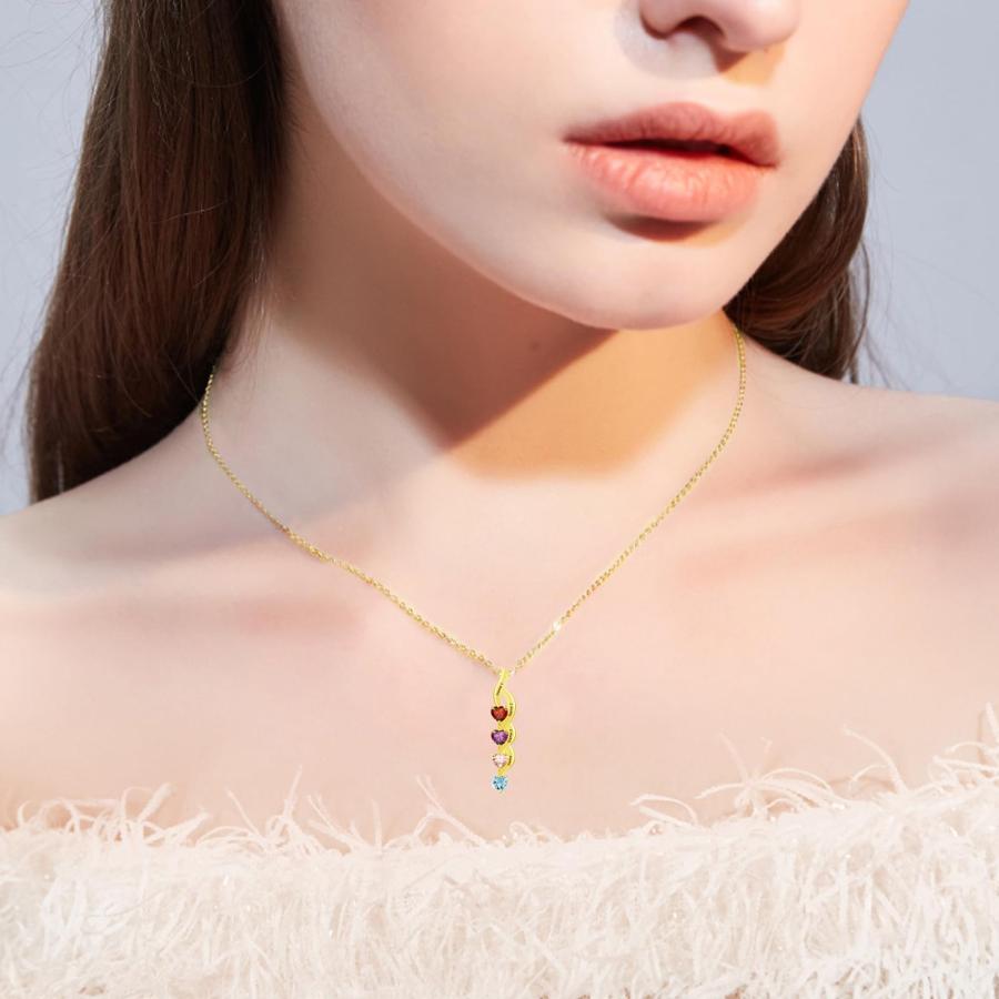 【並行輸入品】10K 14K 18K Solid Gold Personalized Mother Necklace with 4 Birthの画像