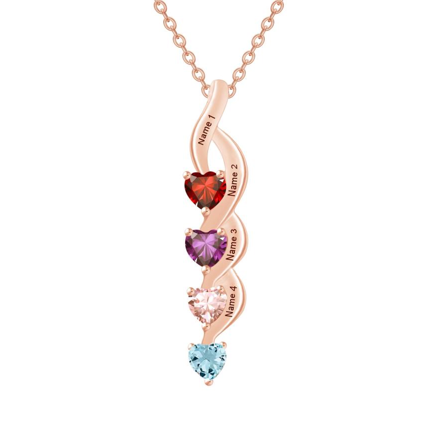 【並行輸入品】10K 14K 18K Solid Gold Personalized Mother Necklace with 4 Birthの画像