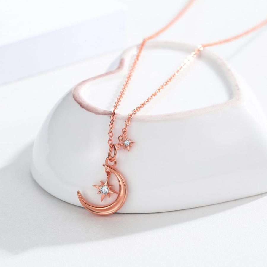 【並行輸入品】AOSAIB Rose Gold Moon Necklace for Women S925 Sterling Silver Mo_3