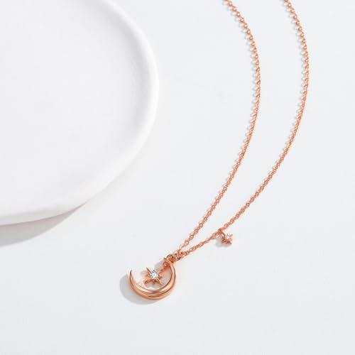 【並行輸入品】AOSAIB Rose Gold Moon Necklace for Women S925 Sterling Silver Mo_7