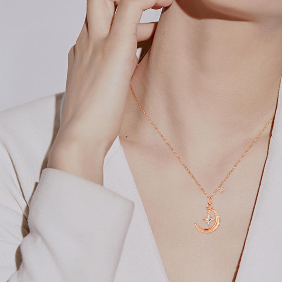 【並行輸入品】AOSAIB Rose Gold Moon Necklace for Women S925 Sterling Silver Mo_9