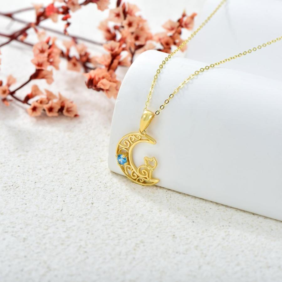 【並行輸入品】SISGEM 14K リアルゴールド 月 猫 ネックレス レディース イエローゴールド ブルー キュービックジルコニア ケルトノッ_6