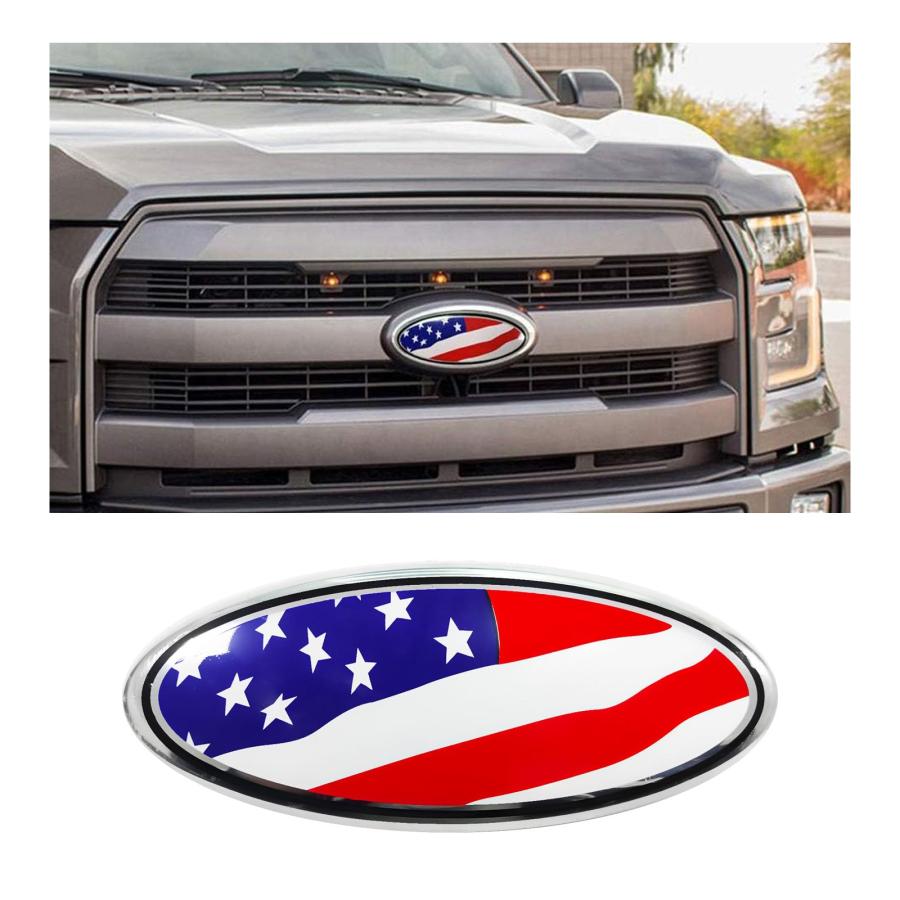 【並行輸入品】Suvnie Front Grille US Flag Emblem, 7 Inch Oval Rear Tailgate De