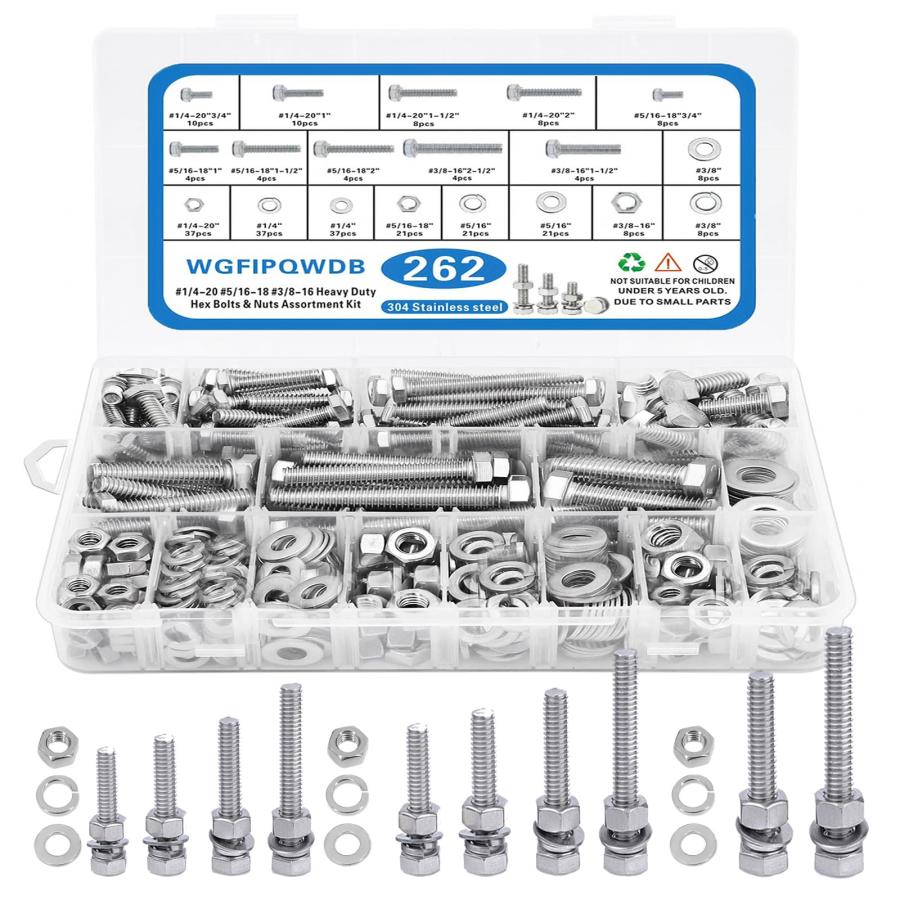 並行輸入品】六角ボルトとナット詰め合わせキット 262個 1/4 20 5/16