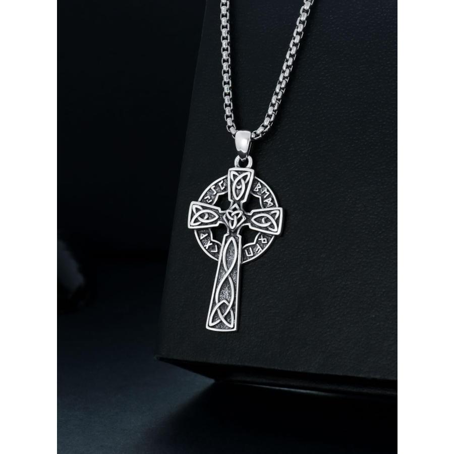 【並行輸入品】KXJ クリスマスギフト アイリッシュクロスネックレス メンズ S925スターリングシルバー ケルトノット クロスペンダント 22_6