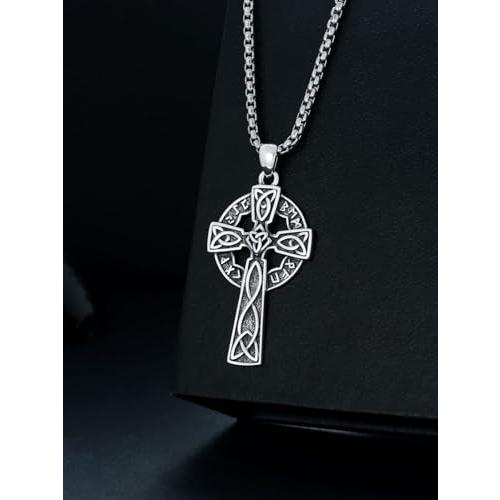 【並行輸入品】KXJ クリスマスギフト アイリッシュクロスネックレス メンズ S925スターリングシルバー ケルトノット クロスペンダント 22_7