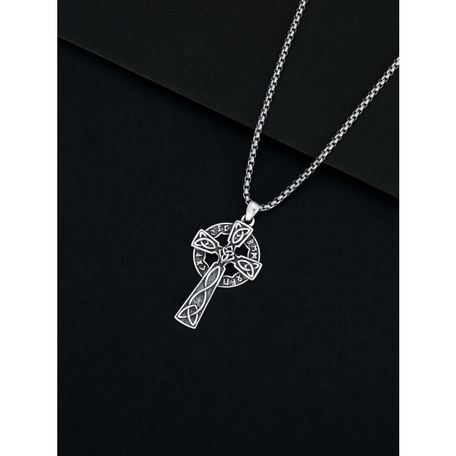 【並行輸入品】KXJ クリスマスギフト アイリッシュクロスネックレス メンズ S925スターリングシルバー ケルトノット クロスペンダント 22_9