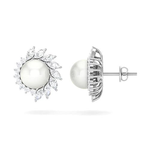 【並行輸入品】Natural White Pearl Halo Stud Earrings | AAA Quality | Screw Bacの画像