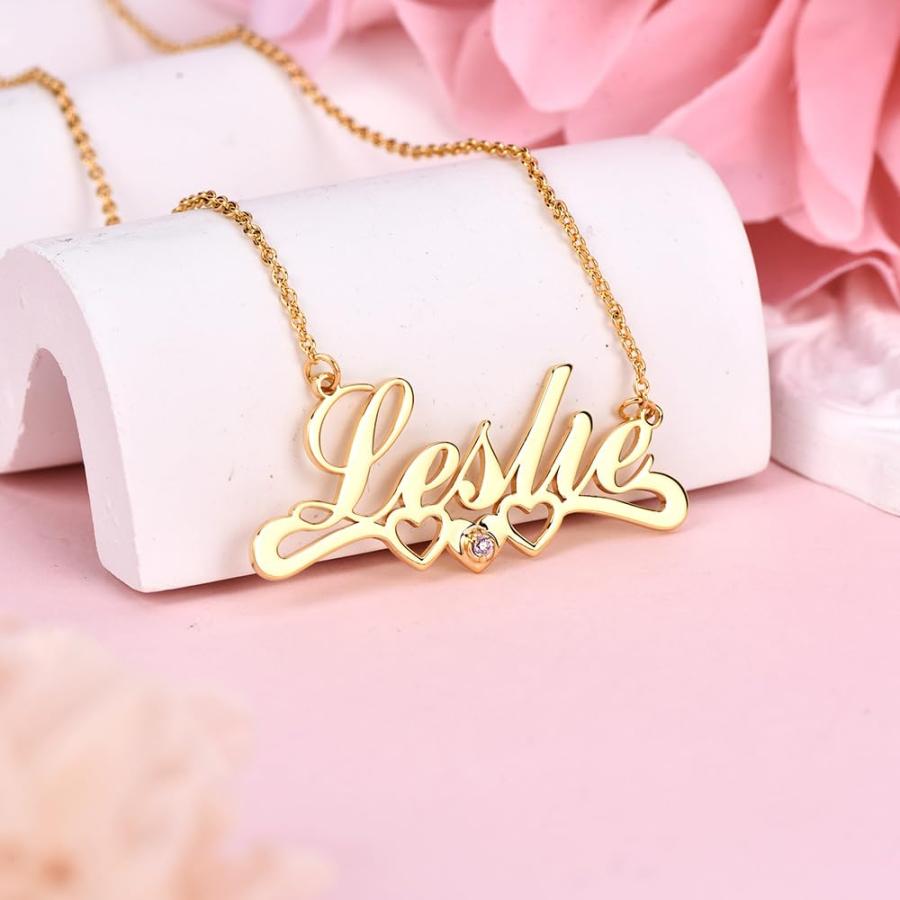 【並行輸入品】Solid 14K Gold Name Plate Necklaces for Women,10K 18K Personalizの画像