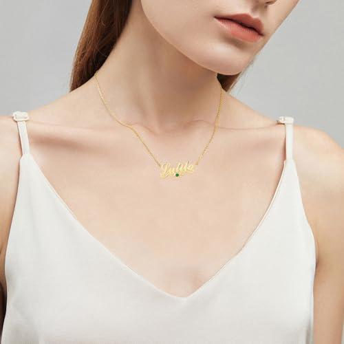 【並行輸入品】Solid 14K Gold Name Plate Necklaces for Women,10K 18K Personalizの画像