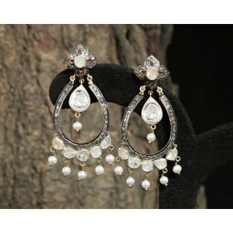 【並行輸入品】パールダイヤモンドイヤリング ウェディング ロング 天然ダイヤモンド シルバー 天然パールイヤリング ダイヤモンドイヤリング ウェの画像