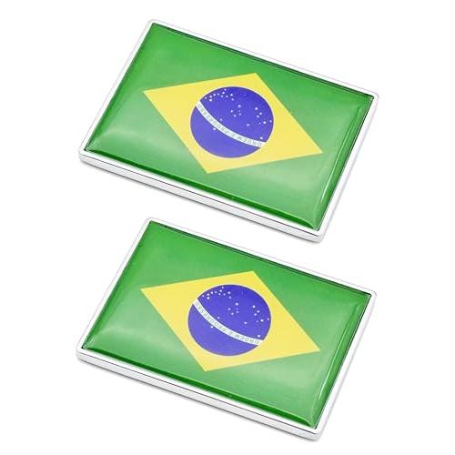 【並行輸入品】ブラジル国旗 カーステッカー クロムデカール 2.3 x 1.6インチ 金属製 トラックステッカー 愛国的な車のエンブレム 2枚の画像