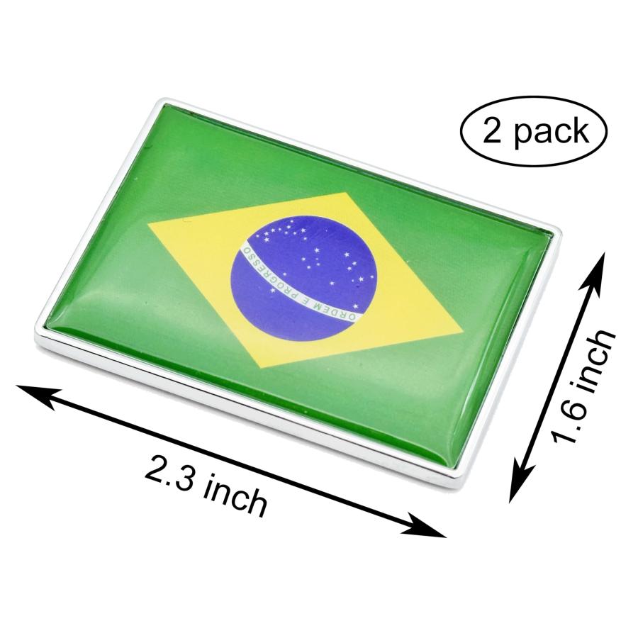 【並行輸入品】ブラジル国旗 カーステッカー クロムデカール 2.3 x 1.6インチ 金属製 トラックステッカー 愛国的な車のエンブレム 2枚の画像