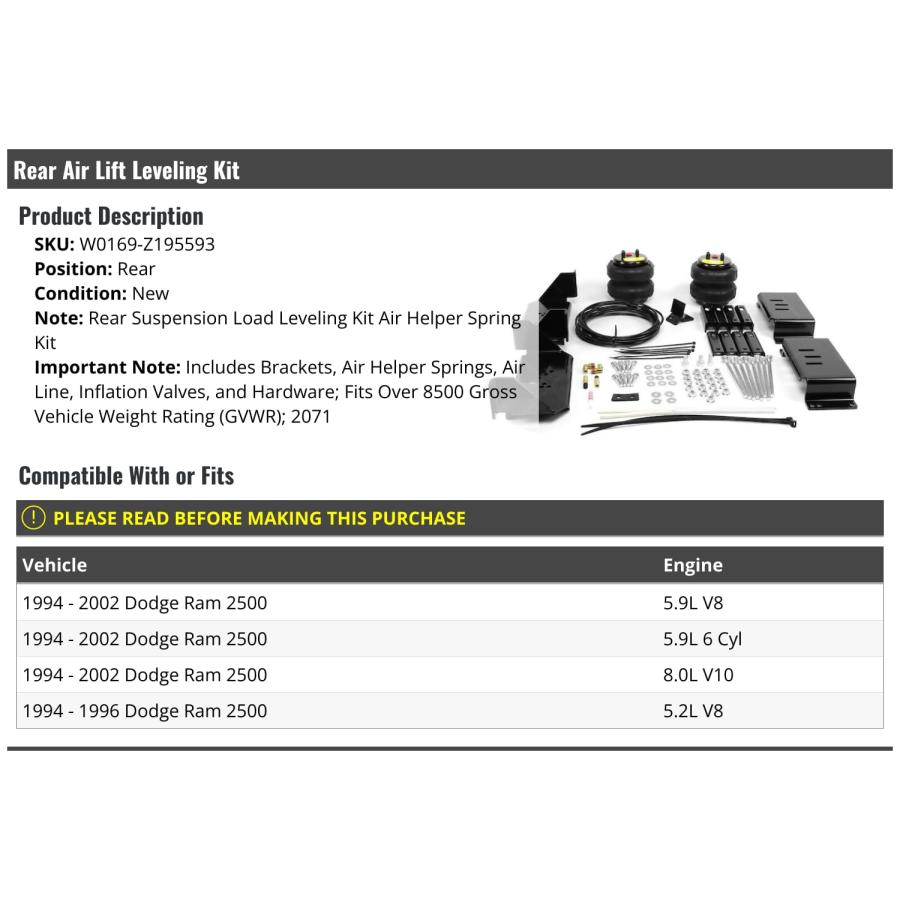 【並行輸入品】Rear Suspension Air Lift Leveling Kit   Compatible with 1994 200の画像