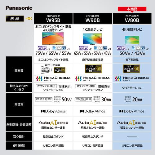 ✨新品未使用✨現行型✨Panasonic 43W80B VIERA パナソニック TV-43W80B[標準設置無料]4K液晶テレビ TV43W80B